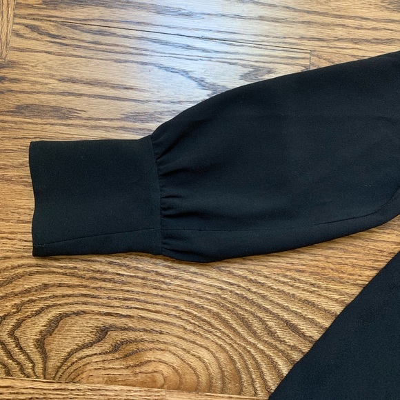 ZARA Choker V-neck Long Sleeve Black Blouse - Picture 5 of 6